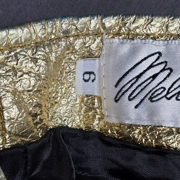 Melanzona Size 6 Metallic Gold Leather Pencil Skirt Vintage Bergdorf Goodman - Picture 3 of 8